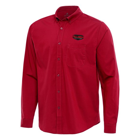 Flight Woven Tri-Blend Long Sleeve Button-Down Shirt-Antigua Red