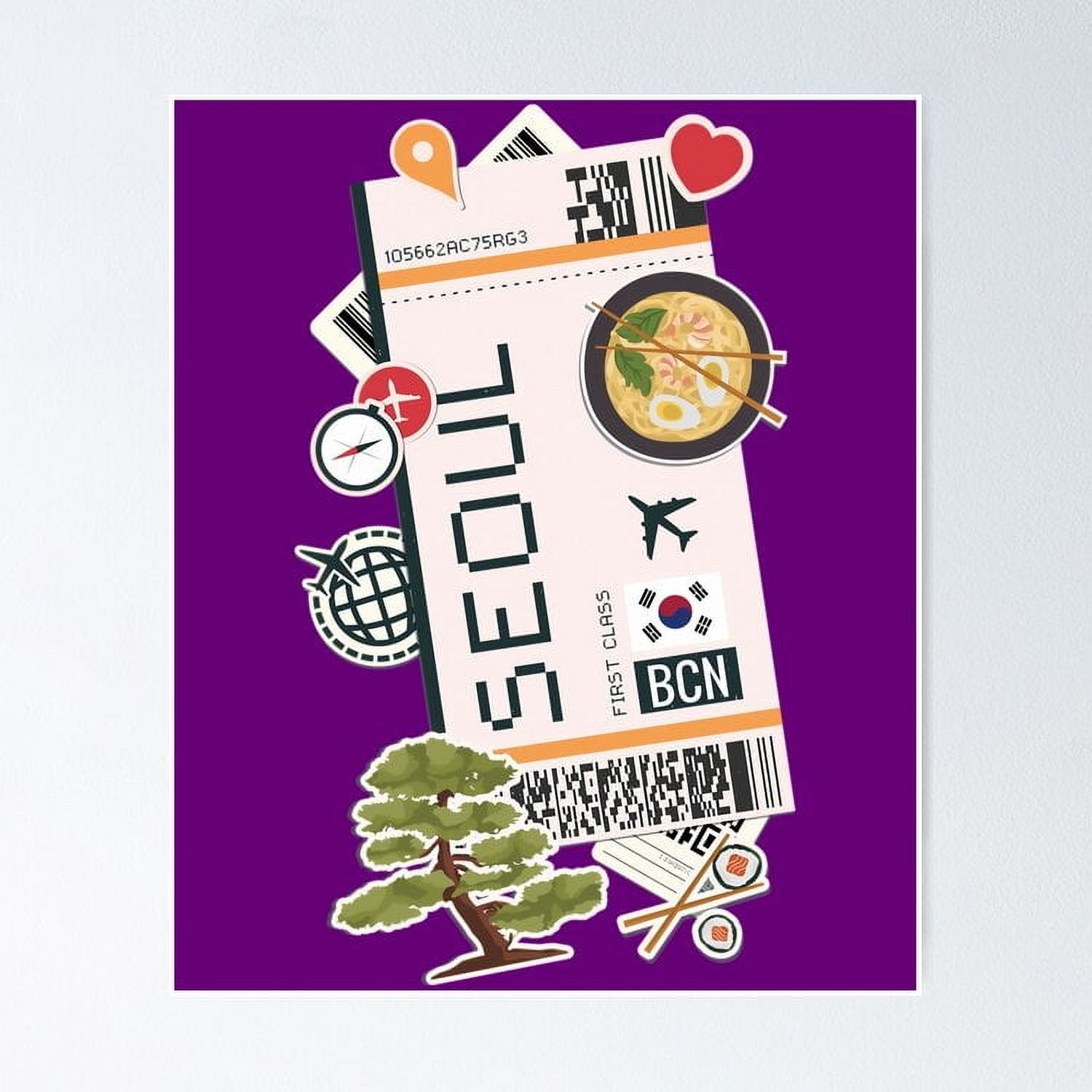 Flight ticket Seoul - first class travel Poster, 18x24 UNFRAMED ...