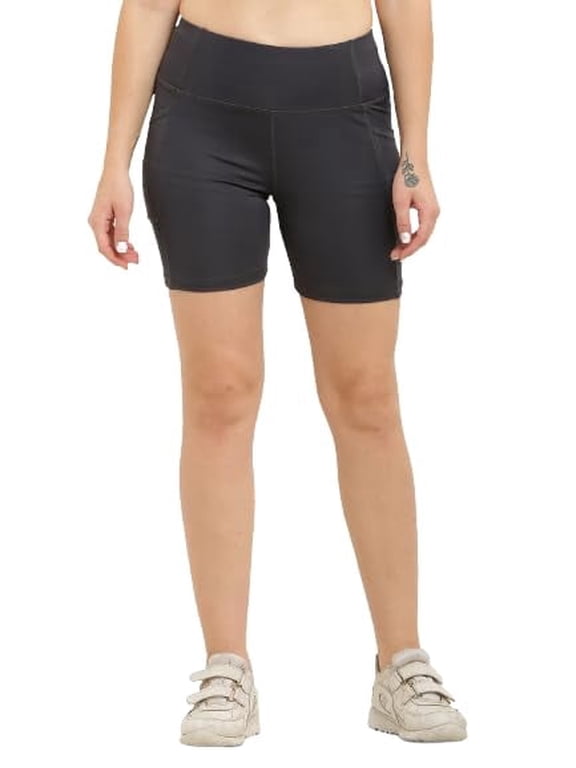 Poly Spandex Women Sport Shorts for Active Wear| Regular Fit for Workout Wear (Large, Grey)
