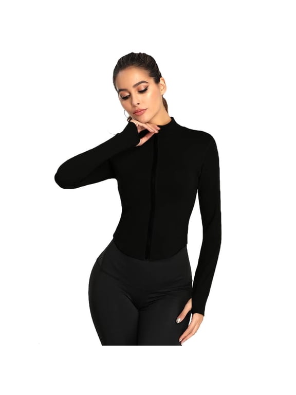 Women Polyester Sports Gym Running Slim Fit Full Sleeves High Neck Zipper Jacket Or Casual Sweatshirts for Women|Winter Jacket (M, Black)