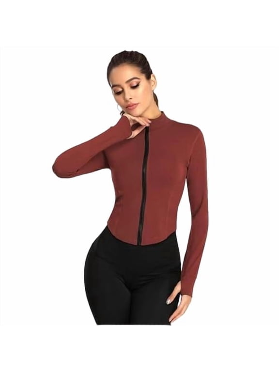 Women Polyester Sports Gym Running Slim Fit Full Sleeves High Neck Zipper Jacket Or Casual Sweatshirts for Women|Winter Jacket (XL, Maroon)