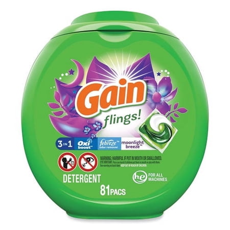 Flings Detergent Pods, Moonlight Breeze, 81 Pods/Pack | Bundle of 2 Packs