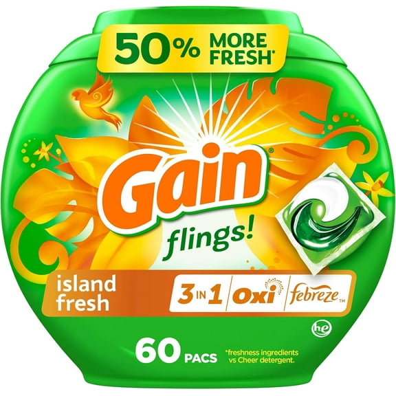 Flings Laundry Detergent Pacs, 60 Count, Island Fresh Scent, with Odor Defense, @ concentrated laundry soap pacs # !