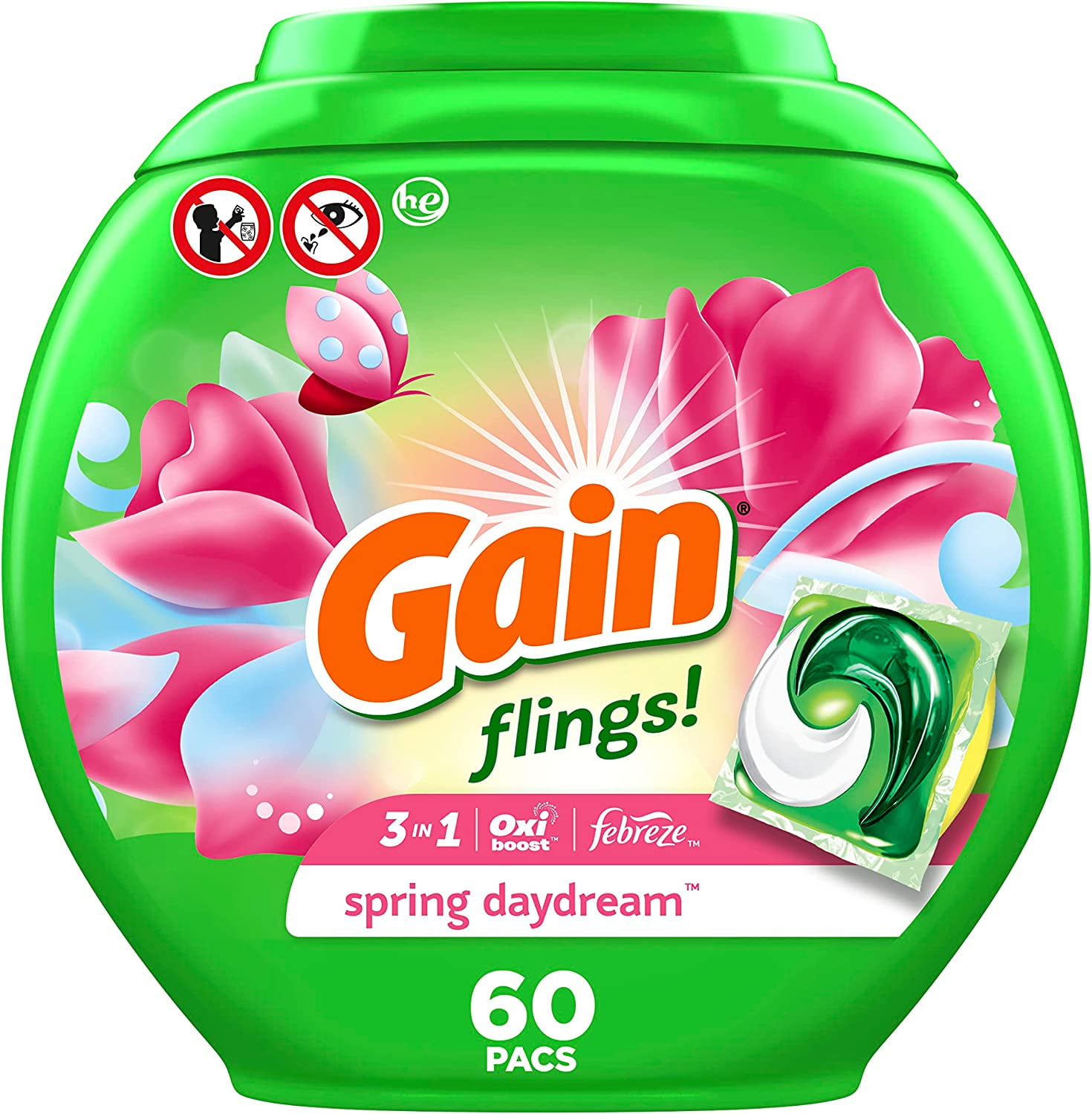flings! Laundry Detergent Soap Pacs HE Compatible 60 ct Long Lasting Scent Spring Daydream