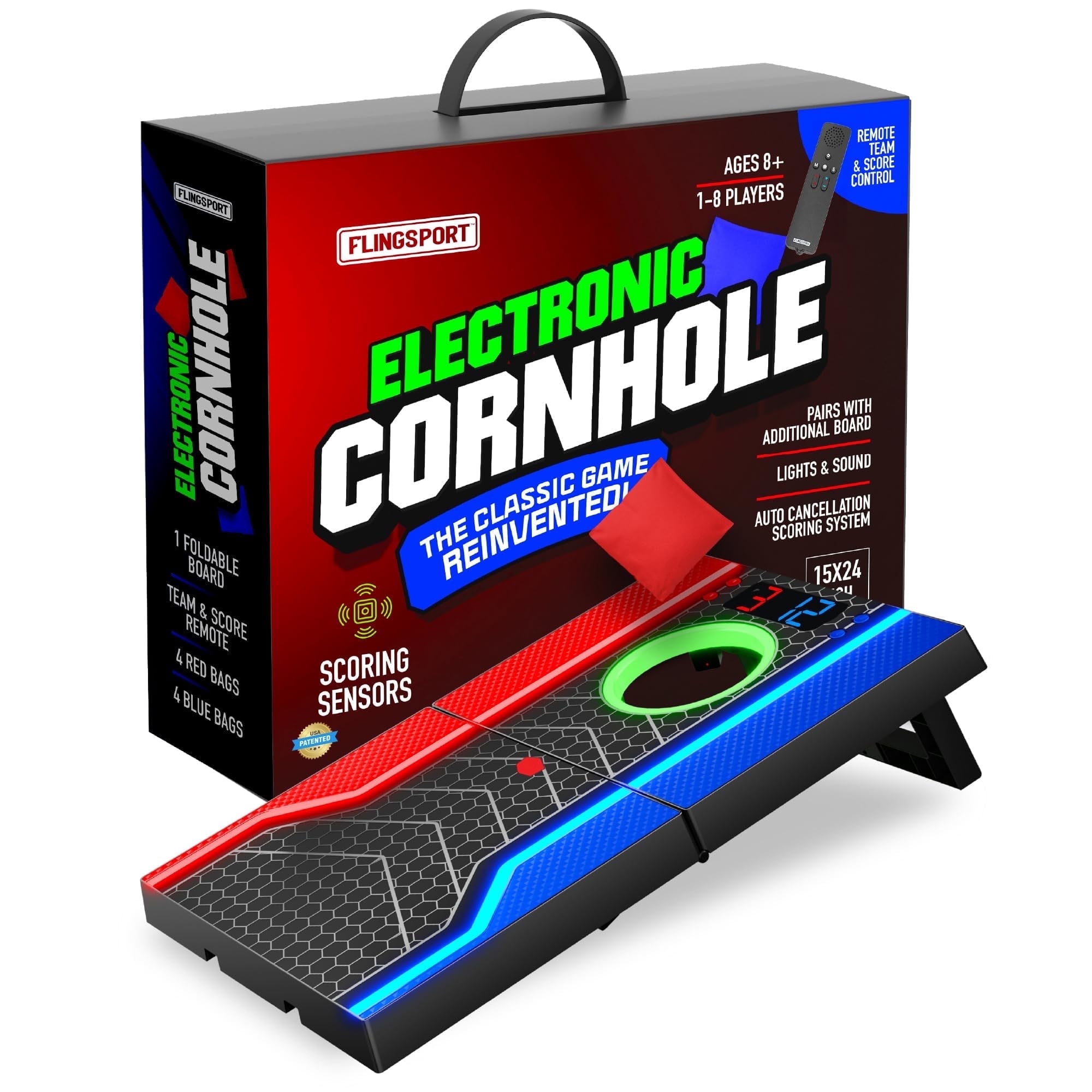 FLINGSPORT Electronic Cornhole Game Set, Automatic Scoring, 6 Game