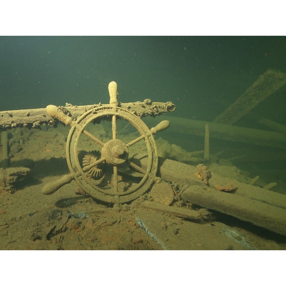Flinkman Wreck Cargo Ship Steering Wheel Photo Extra Large XL Wall Art Poster Print