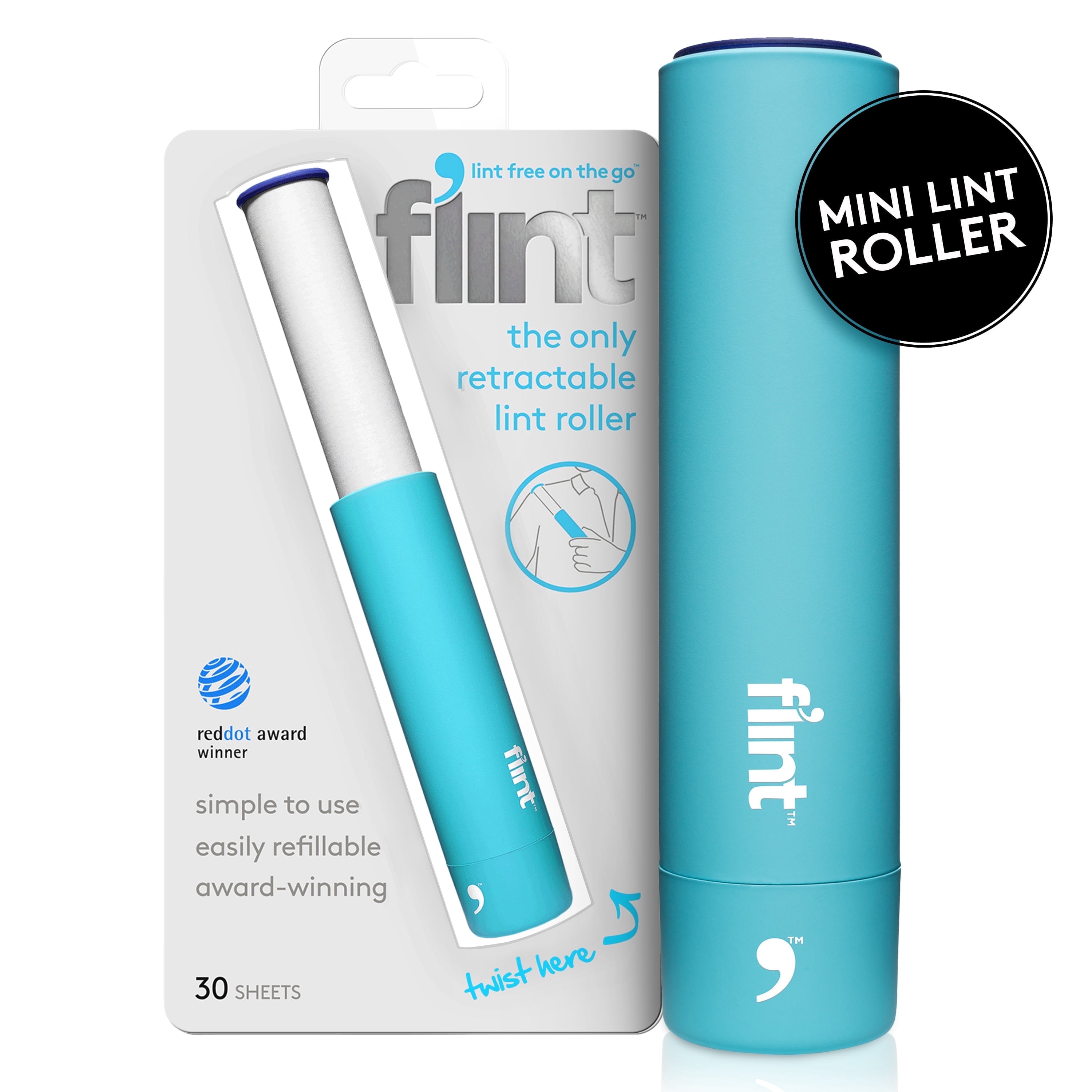 Flint Classic Gold Retractable Mini Lint Roller with 30 Extra