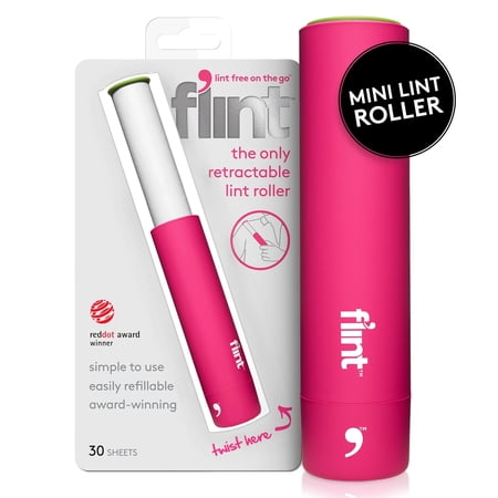 Flint Classic Portable & Travel-Friendly Retractable Lint Roller, 30 Sheets, Pink, 30 Count