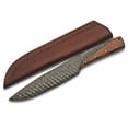 thumbnail image 1 of SANZ Flint Fantasy 12" Damascus Tactical Knife, Twisted Pattern Steel with Wood Handle and Scout Carry Leather Sheath for Hunting and Survival, 1 of 5