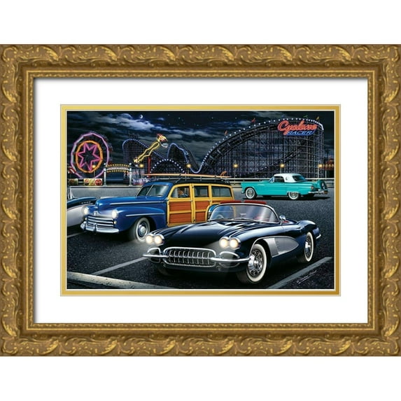 Flint, Helen 24x17 Gold Ornate Wood Framed with Double Matting Museum Art Print Titled - Diners and Cars III