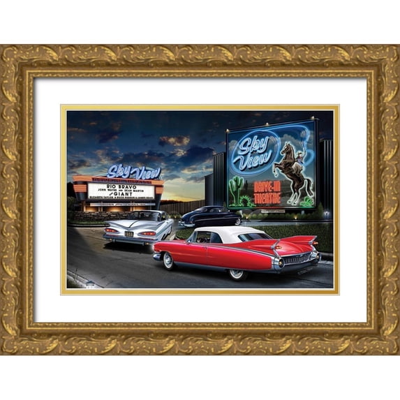 Flint, Helen 32x23 Gold Ornate Wood Framed with Double Matting Museum Art Print Titled - Diners and Cars IV