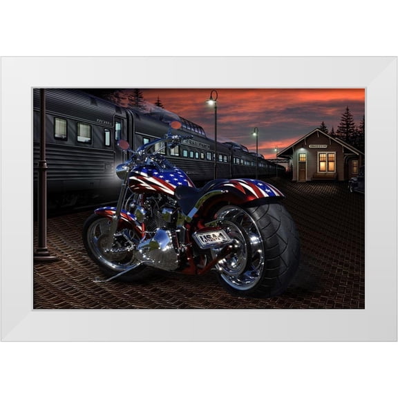 Flint, Helen 32x23 White Modern Wood Framed Museum Art Print Titled - Custom Bike Sunrise