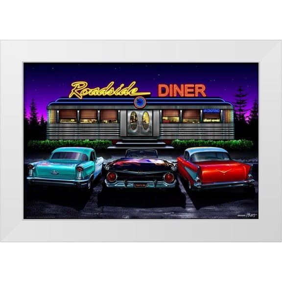 Flint, Helen 32x23 White Modern Wood Framed Museum Art Print Titled - Roadside Diner