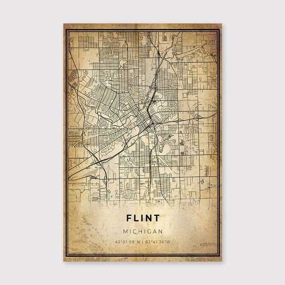 Flint Michigan Map Print: Modern Vintage City Artfor Living Room Bedroom Office Farmhouse Neutral Home Artwork Ready to Hang 8x12 inch