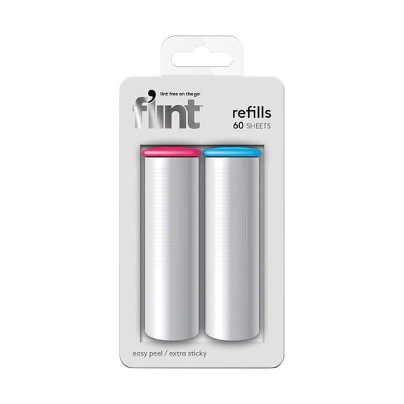 Flint Classic Retractable Lint Roller Paper Refill, 2 Pack, 60 Sheets Total
