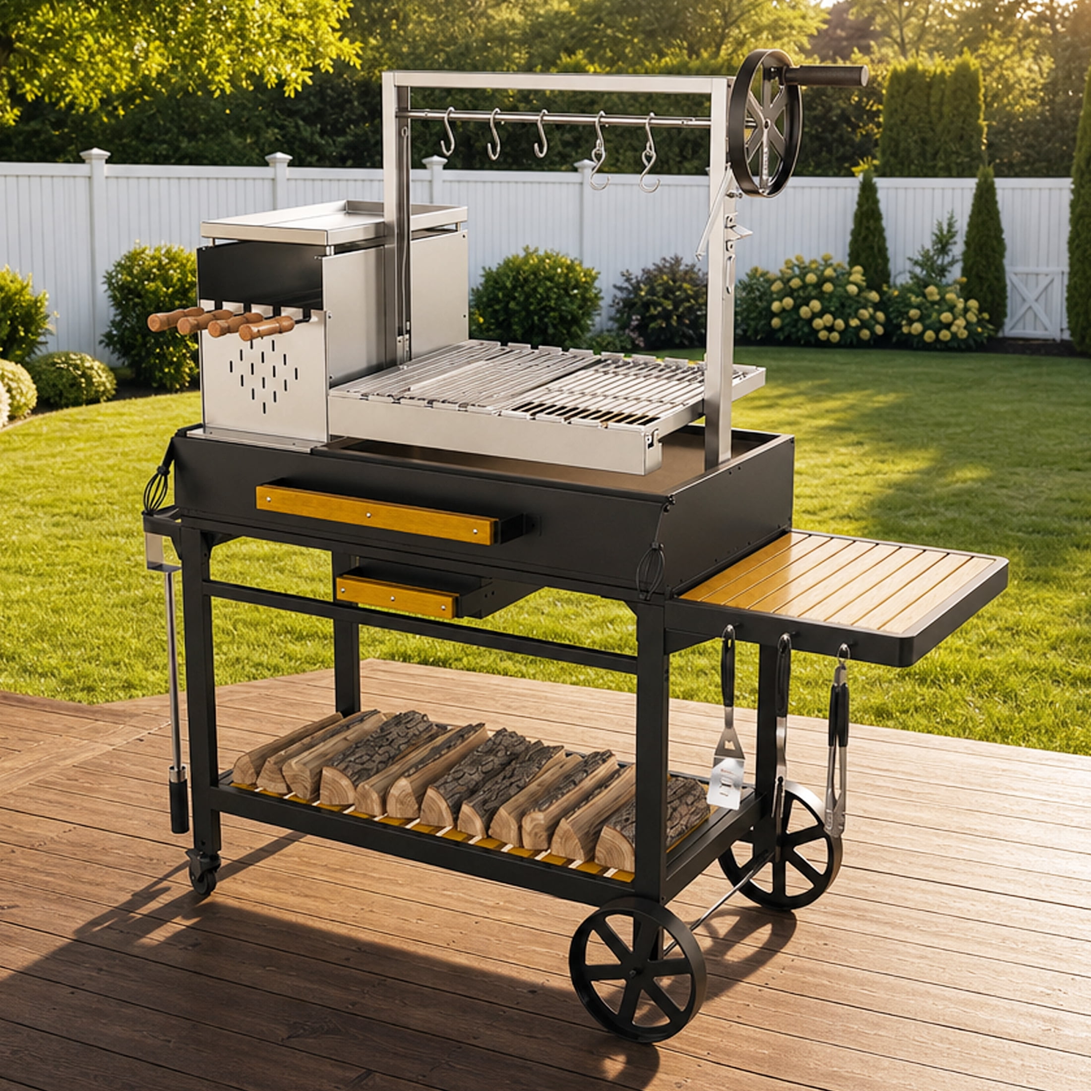 Flintex Professional Argentine Santa Maria Grill, Wood & Charcoal BBQ with Adjustable Height Grate, Asado Skewers & Tools, Ideal for Backyard & Patio Cooking