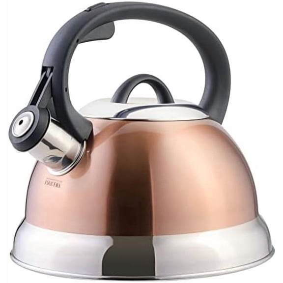 Flintshire 1.75-Quart Stainless Steel Whistling Tea Kettle with Nylon Handle – Copper Finish Stove-Top Kettle for Boiling Water