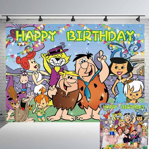Flintstones Backdrop Wall Decor  Birthday Banner Backdrop Background Party Supplies Poster Fans Decor Decorations