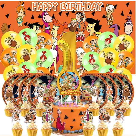 Flintstones Balloons Party Supplies 1st Decor Tableware Birthday Cake Topper Decorations Banner Backdrop