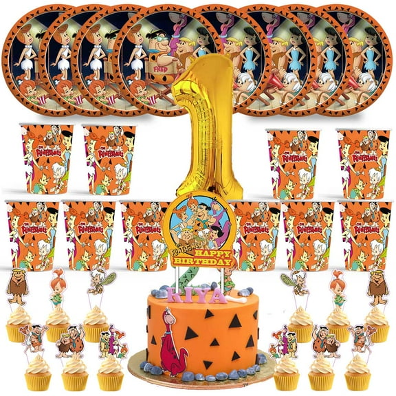 Flintstones Birthday 1st Cups Party Supplies Plates Fans Decorations Cake Topper Decor