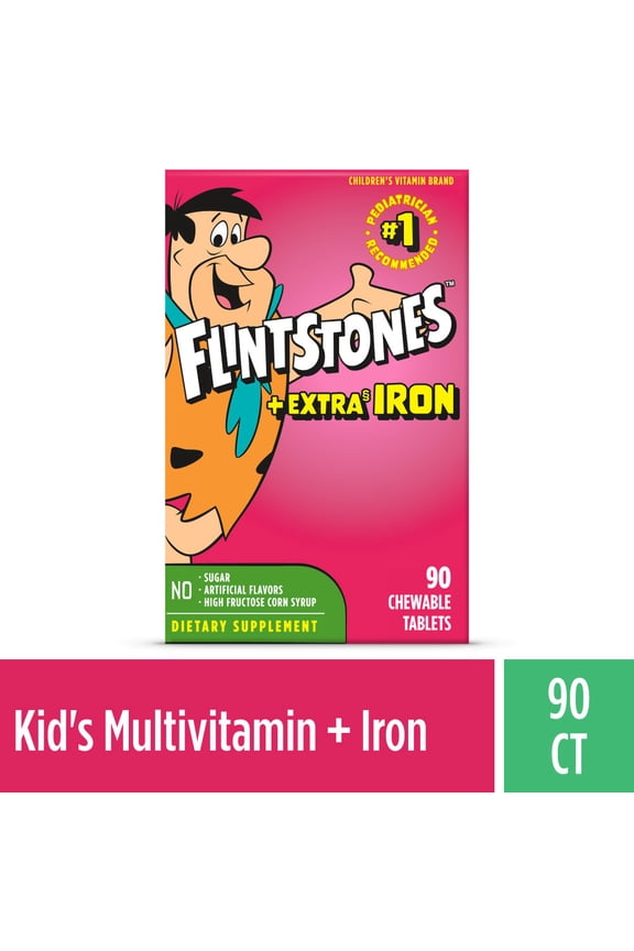 Chewable Kids Multivitamins with Extra Iron, Vitamin C & D, 90 Count, Ages 2+