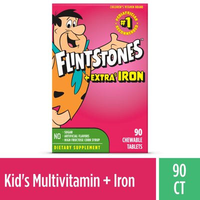 Flintstones Chewable Kids Multivitamins with Extra Iron, Vitamin C & D, 90 Count, Ages 2+