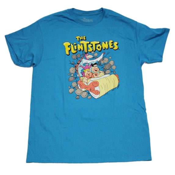 Flintstones Mens T-Shirt - Barney Fred & Dino Car Ride Logo (2X-Large)