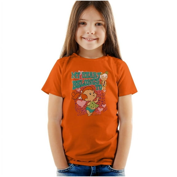 Flintstones My Heart Kids T Shirt (4) for Youth Toddler Boys and Girls, Orange