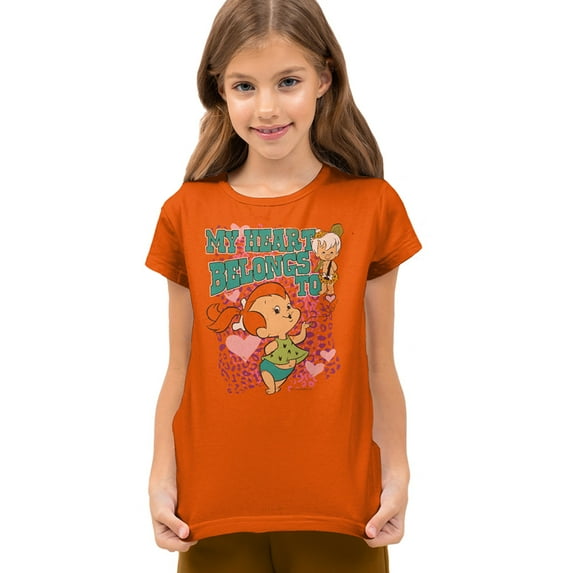 Flintstones My Heart Kids T Shirt (Large) for Youth Toddler Boys and Girls, Orange