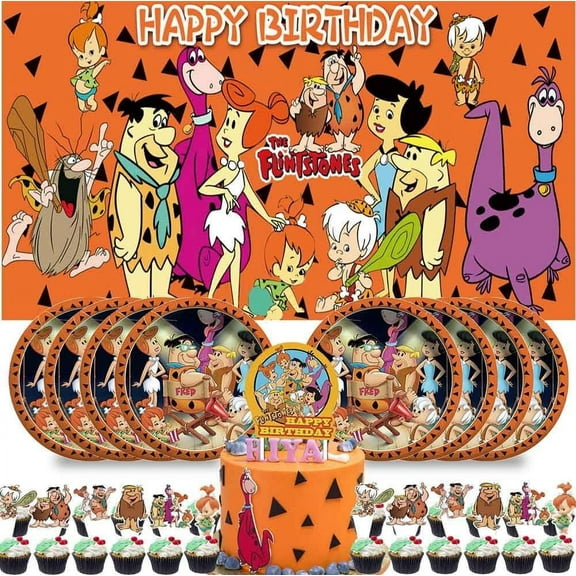 Flintstones Party Supplies Plates Decorations Birthday Cake Topper Banner Decor Backdrop Balloons