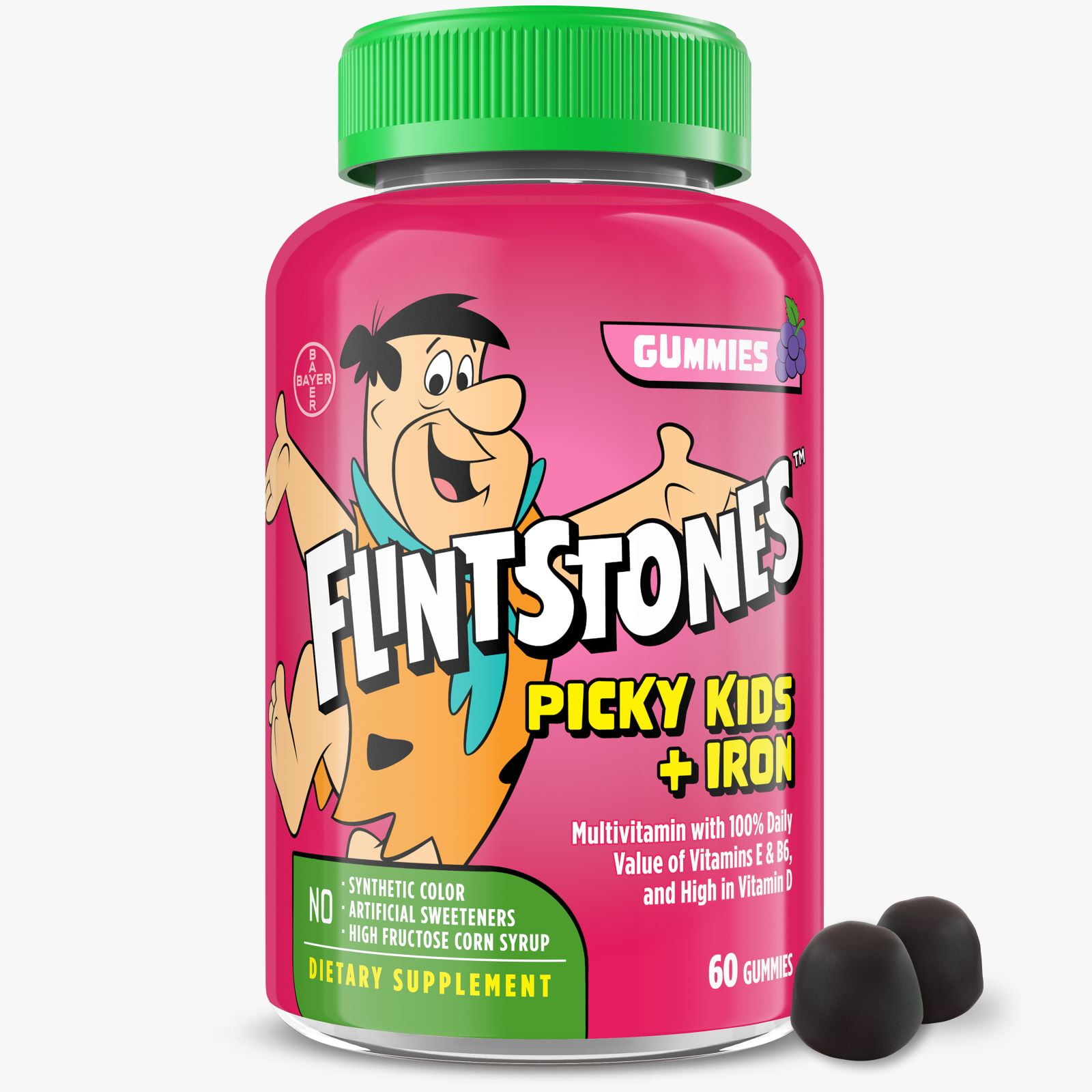 Flintstones Picky Kids + Iron, Gummy Vitamins, Iron for Kids, Grape Flavor, 60 Count