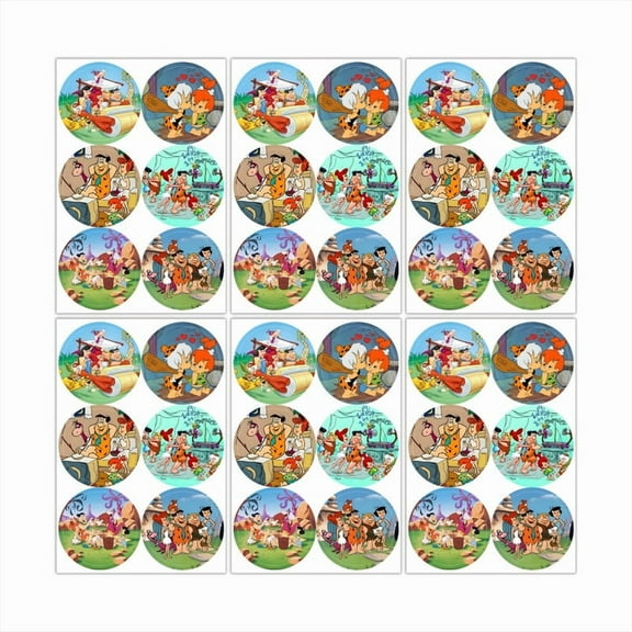 Flintstones Stickers Party Favors Labels Birthday Thank You Themed Round Circle Baby Shower 60pcs