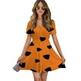thumbnail image 1 of Flintstones Texture Women Dress V-Neck Short Sleeve Flowy Swing Party Midi Dress, 1 of 4