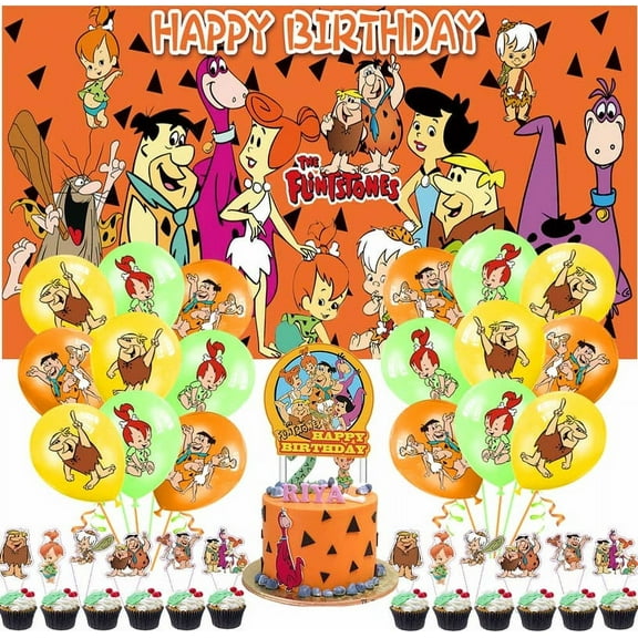 Flintstones for Party Supplies Birthday Decorations Plates Banner Kids Cake Toppers Set Decorations Decor