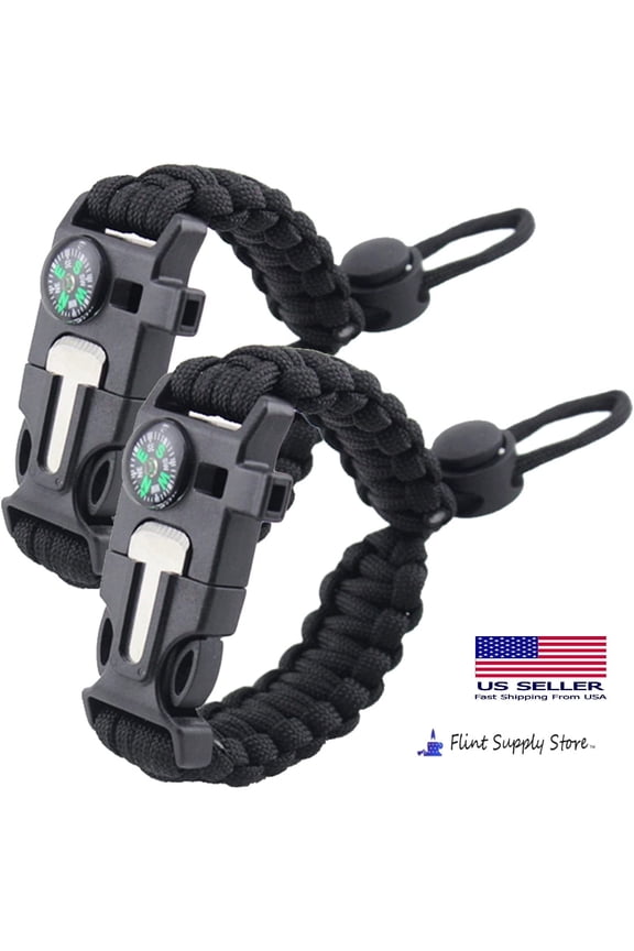 Flintsupplystore, 5 in 1 Adjustable Paracord Emergency Bracelet Fire Starter, Compass, Whistle, and More
