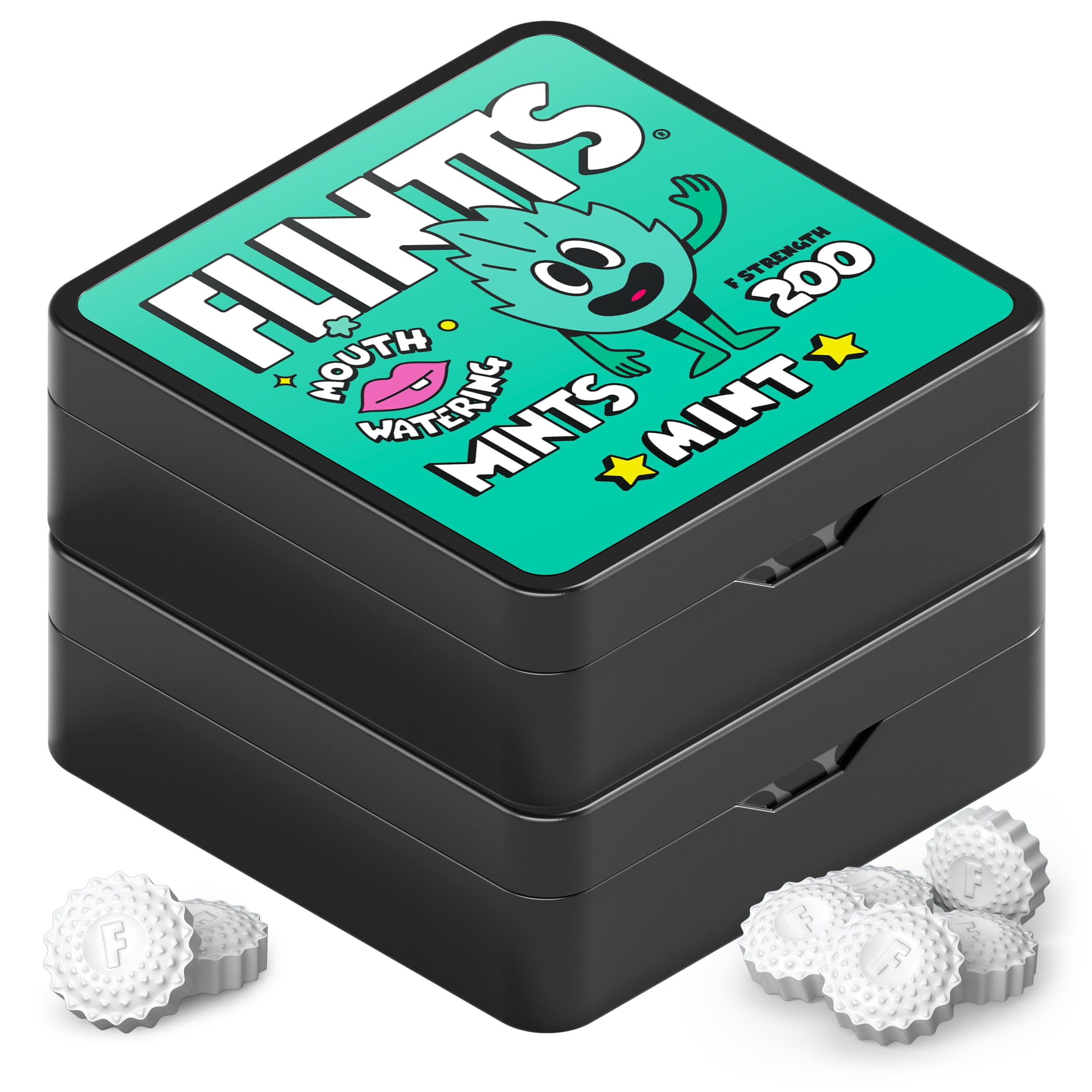 Flintts Mints Mint Stash DMF15 (2x Refill Mint) - Free & Vegan, Mouth Watering & Sparkling Breath Freshener Mints for Oral Health - Healthy Candy Alternative - Pocket Size - Dry Mouth Products