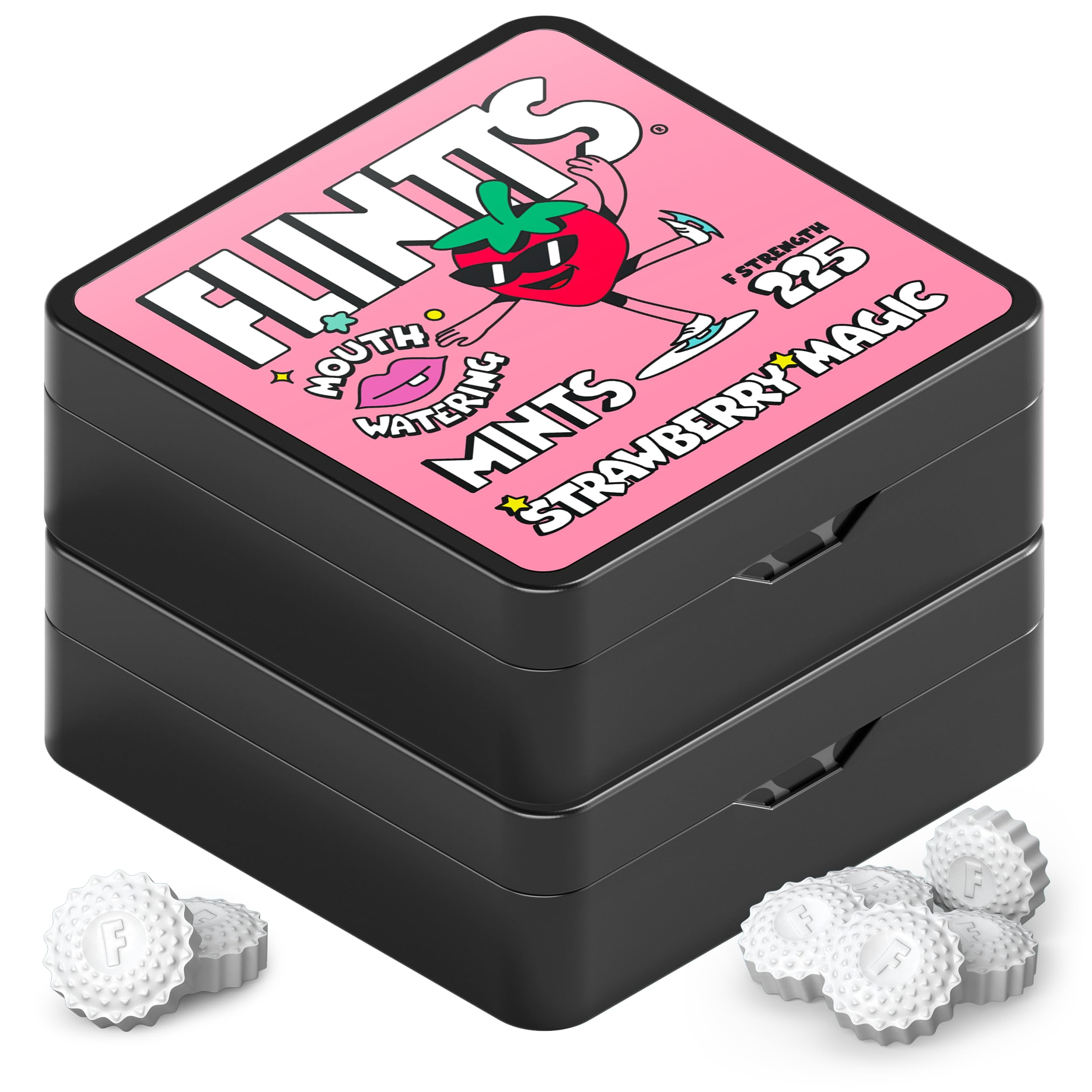 Flintts Mints Strawberry Stash SBF3(2x Refill Strawberry Magic) - Vegan, Mouth Watering Breath Freshener Mints for Oral Health - Healthy Candy Alternative - Pocket Size - Dry Mouth Products