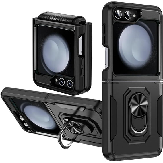 Flip 5 Case for Z Flip 5 Case, with Stand Shockproof Phone Case for Samsung Galaxy Z Flip 5 Case- Black+Black
