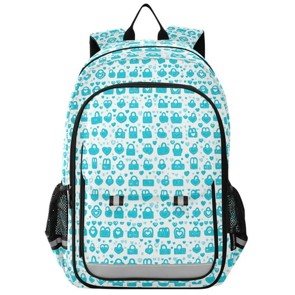 Flip Backpack Blue Lock and Heart Pattern Elementary School Backpack Lightweight Bookbag for School Travel
