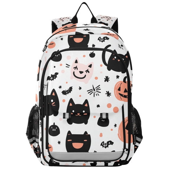 Flip Backpack Cartoon Cat and Pumpkin Elementary School Backpack Lightweight Bookbag for School Travel