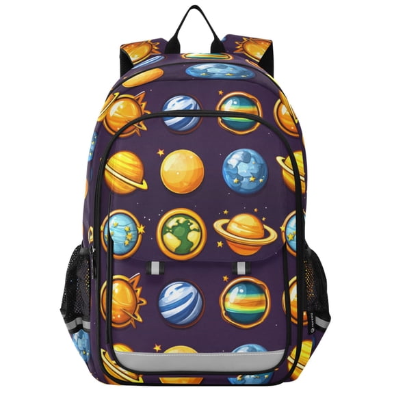Flip Backpack Cartoon Planets Pattern Elementary School Backpack Lightweight Bookbag for School Travel