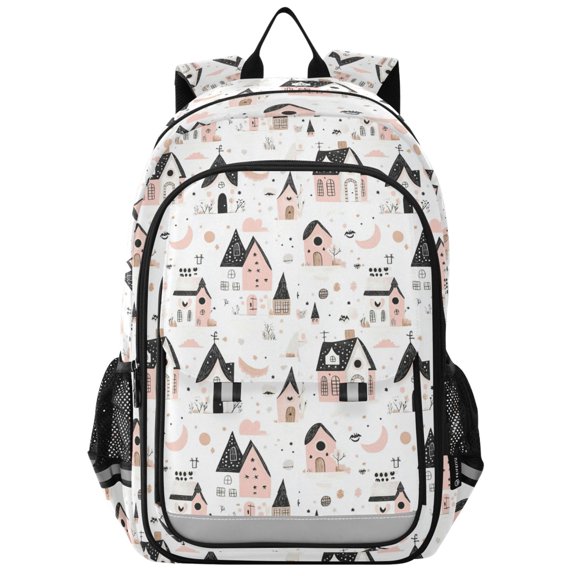 Flip Backpack Cute House Pattern Elementary School Backpack Lightweight Bookbag for School Travel