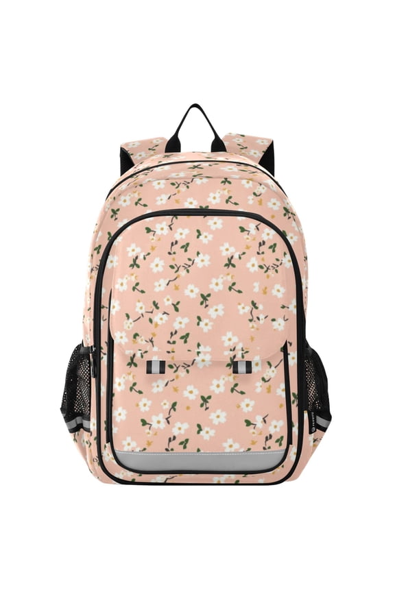 Flip Backpack Dainty Pink Floral Elementary School Backpack Lightweight Bookbag for School Travel