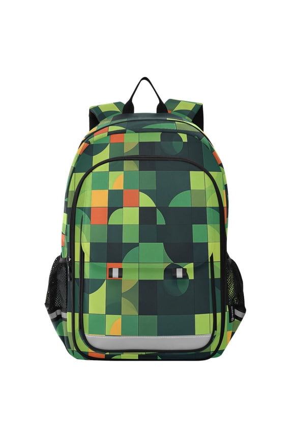 Flip Backpack Green Geometric Pattern Elementary School Backpack Lightweight Bookbag for School Travel