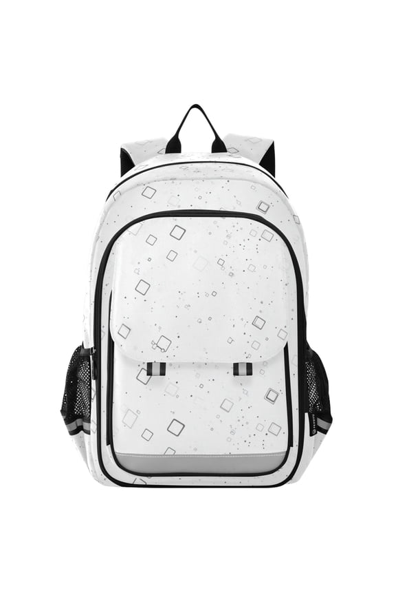 Flip Backpack Grey Square Pattern Elementary School Backpack Lightweight Bookbag for School Travel