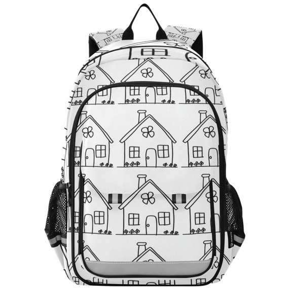 Flip Backpack Hand Drawn House Elementary School Backpack Lightweight Bookbag for School Travel