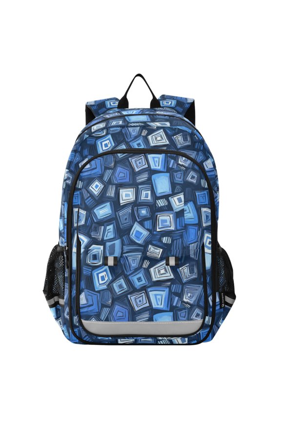 Flip Backpack Modern Square Pattern Elementary School Backpack Lightweight Bookbag for School Travel