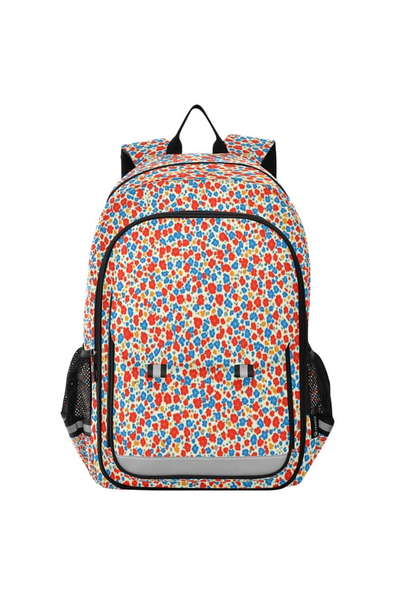 Flip Backpack Red and Blue Floral Pattern Elementary School Backpack Lightweight Bookbag for School Travel
