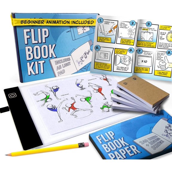 Flip Book Animation Kit with LED Light Pad and Pre-Punched Paper 1 Set