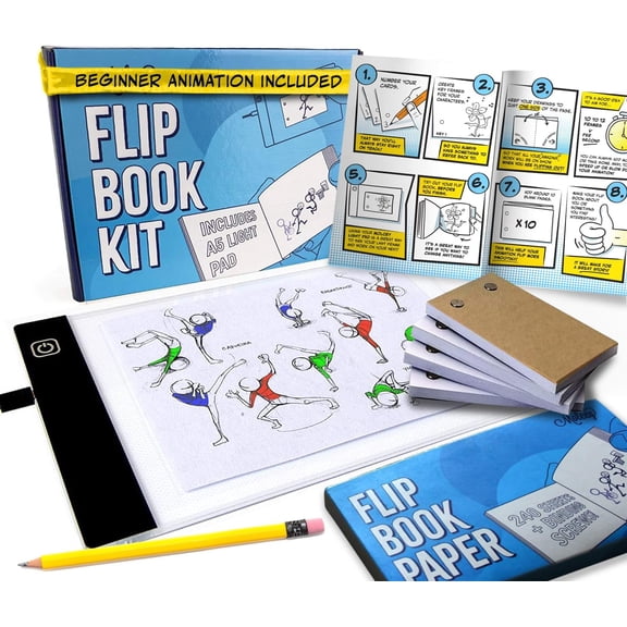Flip Book Kit with LED Light Pad. Includes 240 Sheets Flip Book Paper with Screws for Drawing and Tracing. Animation Paper/Blank Flip Books for A5 Flipbook Kit for Kids 9-12 6-8. LED Light Box